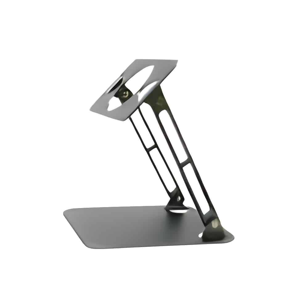 A black Rejuv Stand on a white background.
